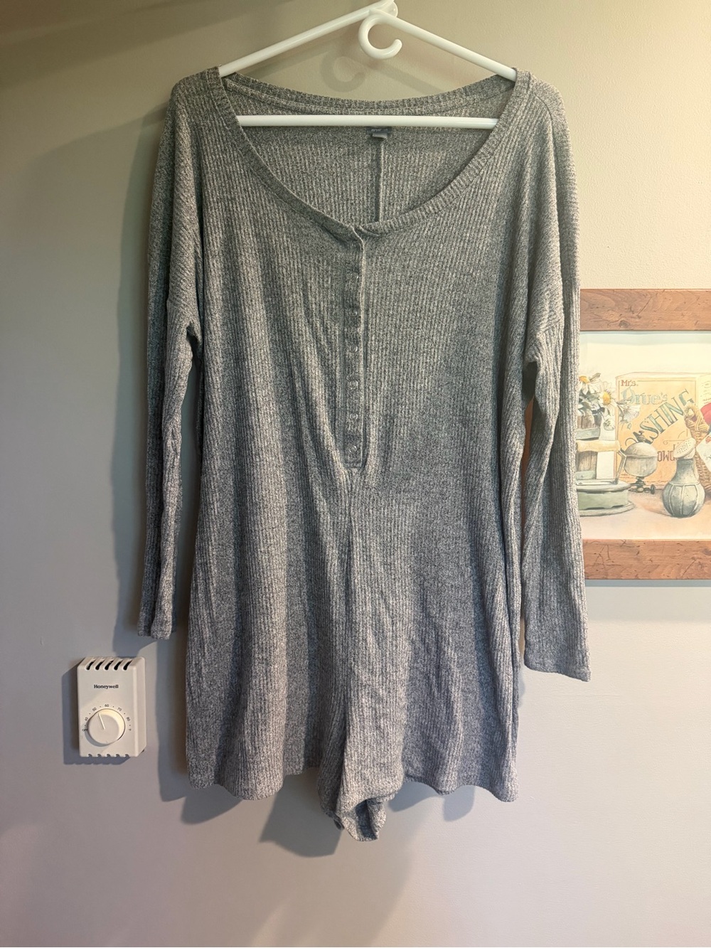 Aerie Ribbed Henley Lounge Romper in Gray